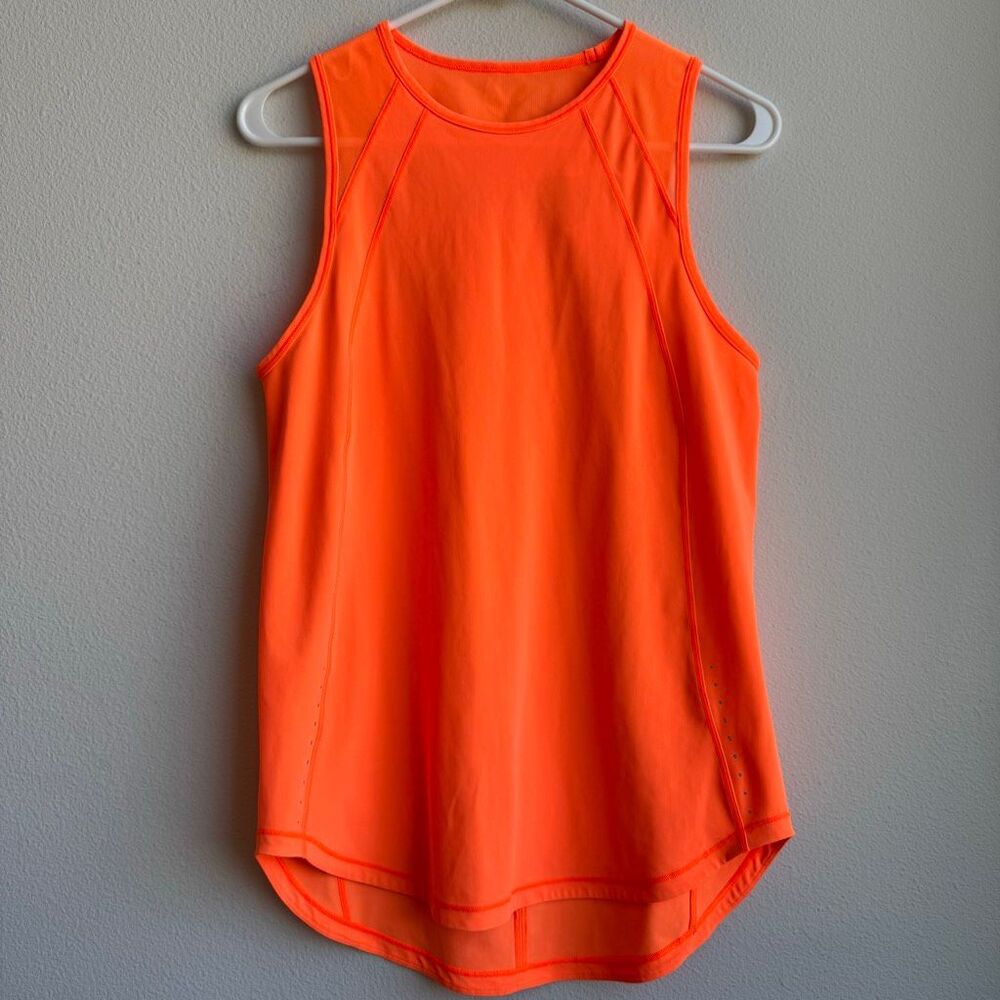 Lululemon Sculpt Pleated Lightweight Mesh Back Highlight Orange Tank Size 10/12